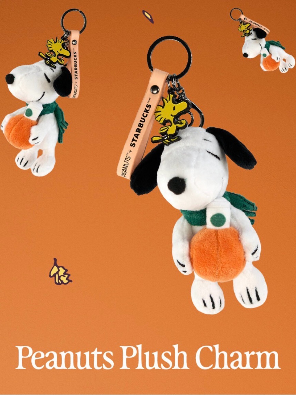 PEANUTS V STARBUCKS Snoopy Plush Keychain - White & Orange